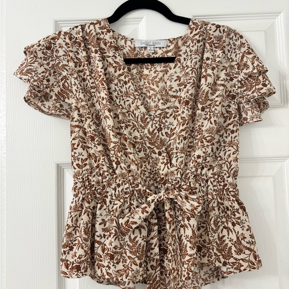 Sweet Rain Cream and Brown Floral Blouse
